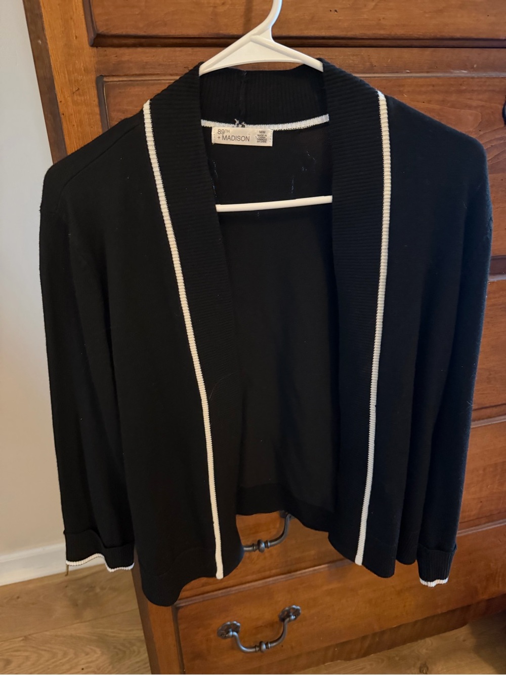 89th & Madison Black Cardigan with White Trim